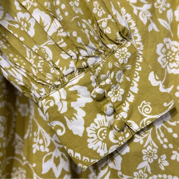 Anthropologie long sleeve v neck cotton dress olive tones green dress yellow - Picture 14 of 16